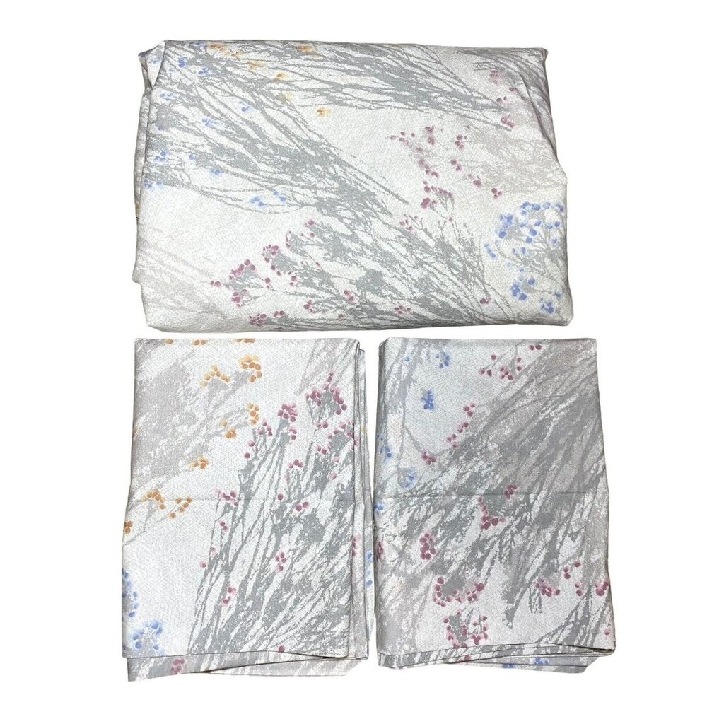 Marimekko Dan River Sheet Set King Flat 1986 Wildflower Meadow Grass Vtg Bedding